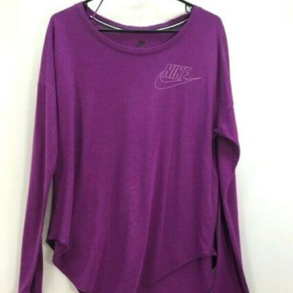 womens nike tee shirt long sleeve purple logo tee